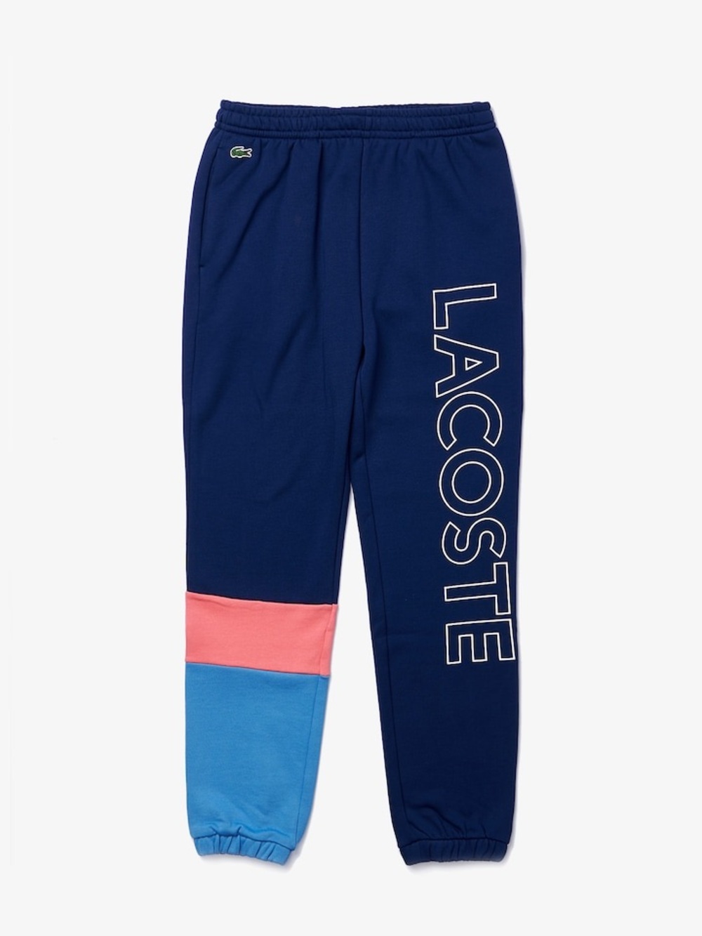 Lacoste Mens Navy Blue And Pink Colorblock Logo Sweatpants Size XL